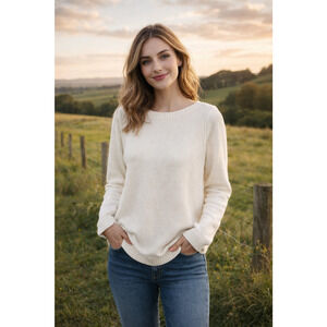 TALBOTS Womens Ivory Cotton Blend Crewneck Pullover Beach Coastal Sweater Size M